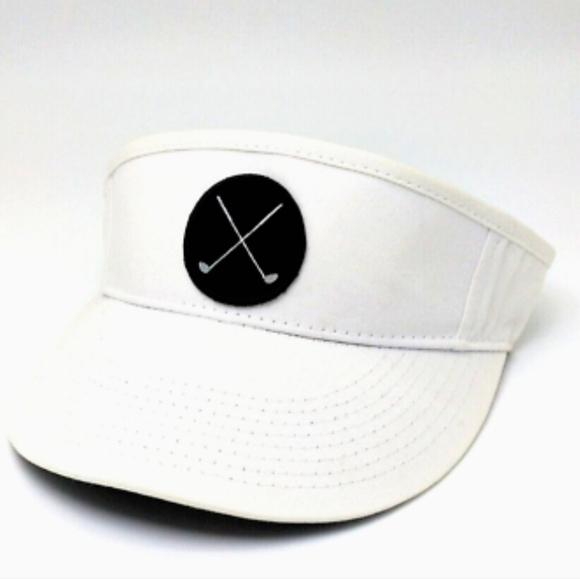 White Golf Visor Hat with Black Logo - Picture 1 of 6